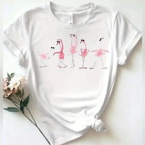 Graphic White T-Shirt Size L Pink Flamingo Print Unisex